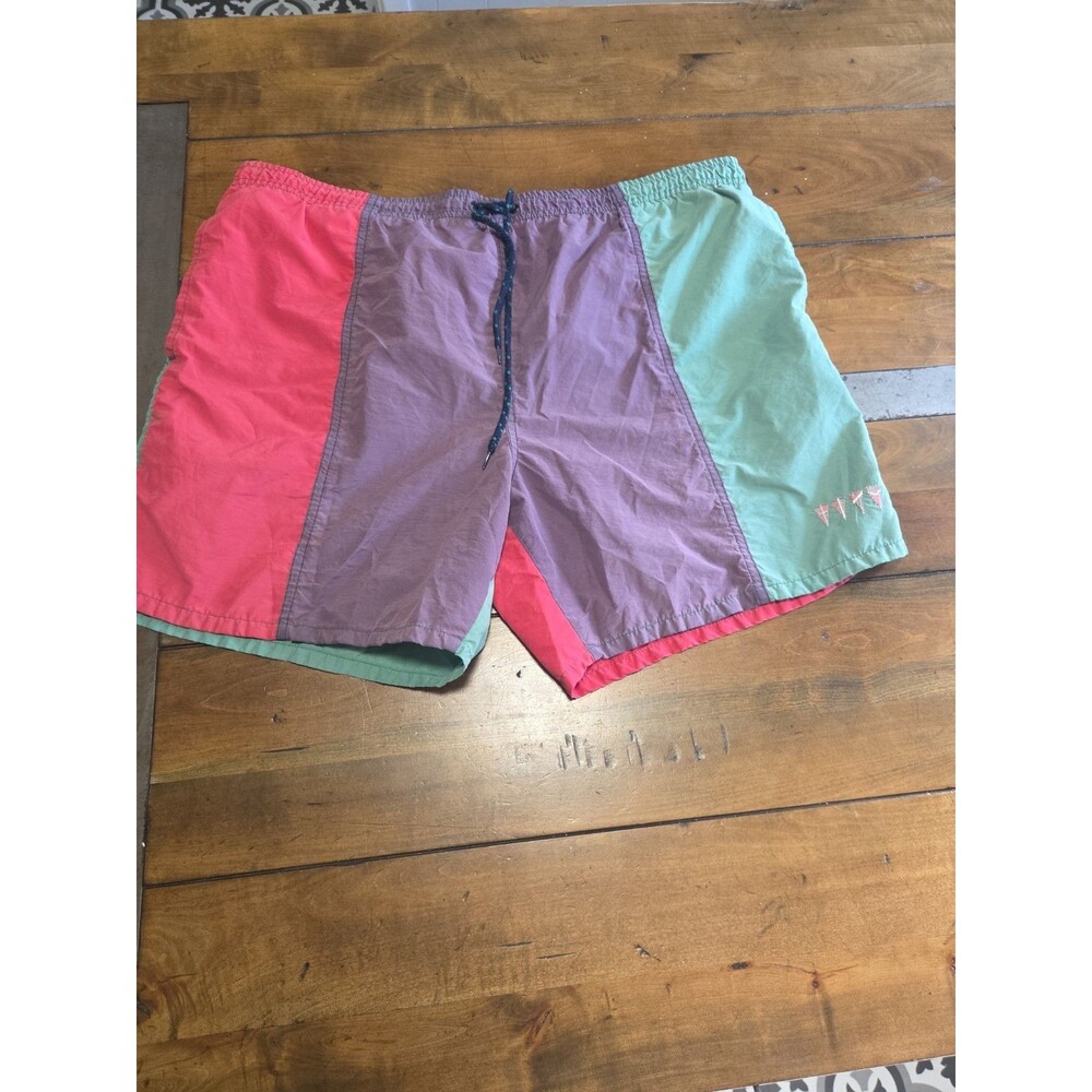 VINTAGE 90s CLAYBROOKE SPORT Swim Trunks L COLORBLOCK Retro Mesh Shorts